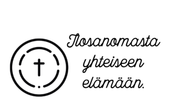 Lähetysjuhlien logo, jossa lukee Ilosanomasta yhteiseen elämään, Lähetysjuhlat Joensuussa 3.-4.10.