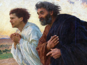 Kuva Johannesta ja Pietaria pääsiäisaamuna esittävästä taulusta
