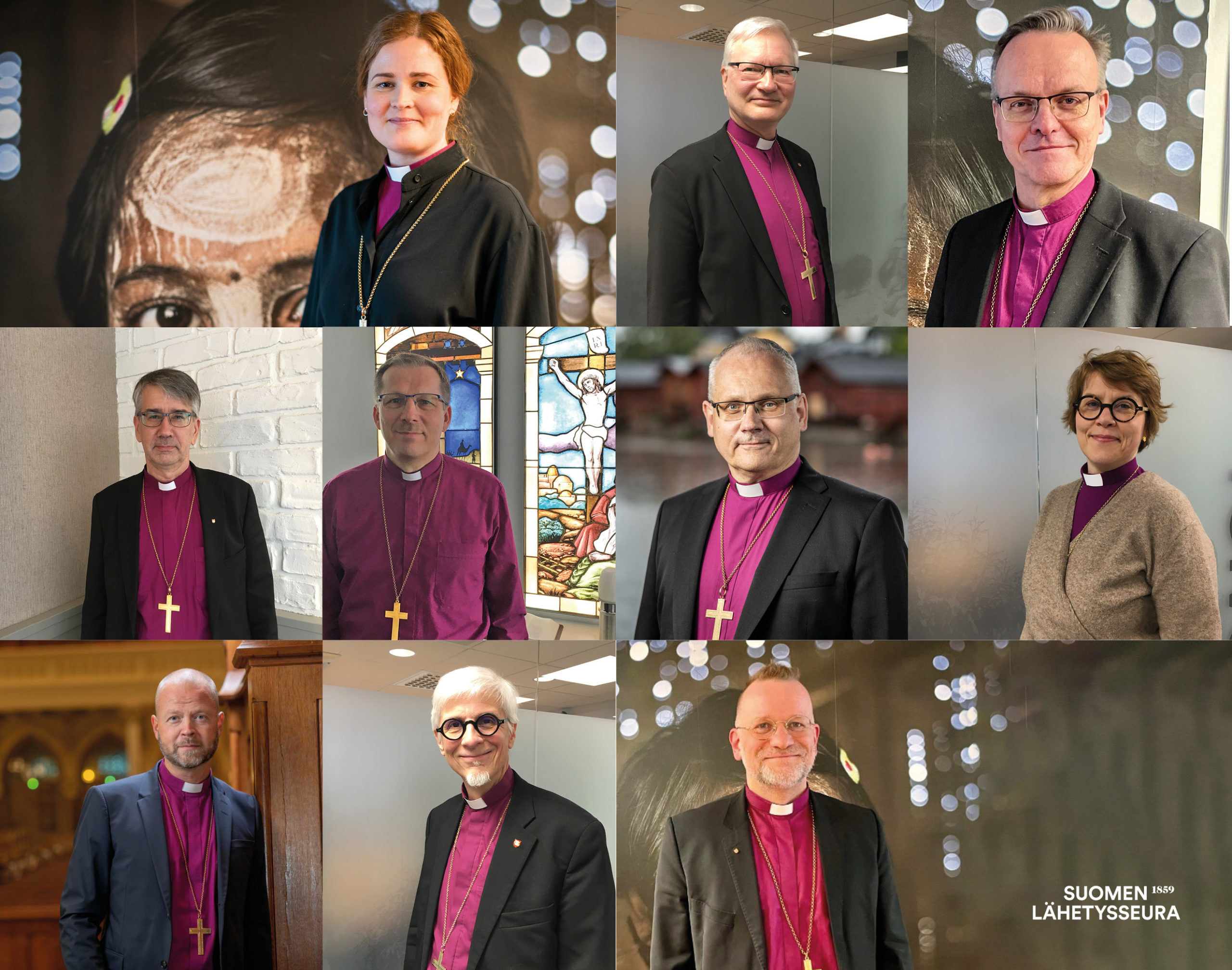 Kymmenen piispan kuvat kollaasina